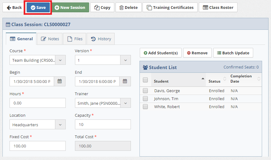 Save Session Changes